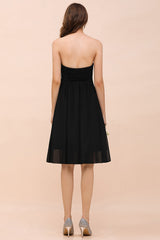 Lovely Strapless Sweetheart Ruffle Short Black Bridesmaid Dress Affordable-27dress