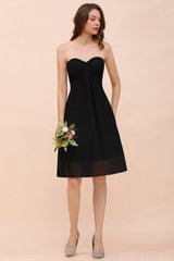 Lovely Strapless Sweetheart Ruffle Short Black Bridesmaid Dress Affordable-27dress