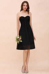Lovely Strapless Sweetheart Ruffle Short Black Bridesmaid Dress Affordable-27dress