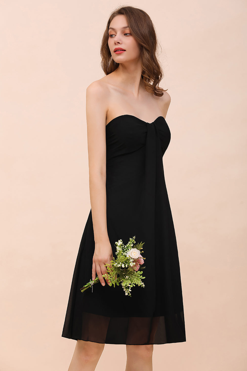 Lovely Strapless Sweetheart Ruffle Short Black Bridesmaid Dress Affordable-27dress