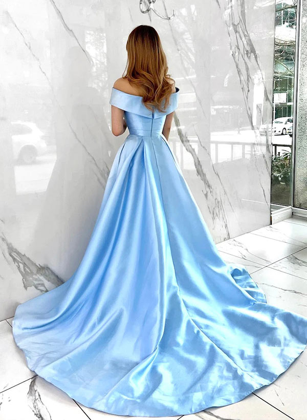 Luxe A-Line Satin Off-the-Shoulder Sleeveless Prom Dress with Split Fr 27dress Luxe A-Line Satin Off-the-Shoulder Sleeveless Prom Dress with Split Fr 27dress