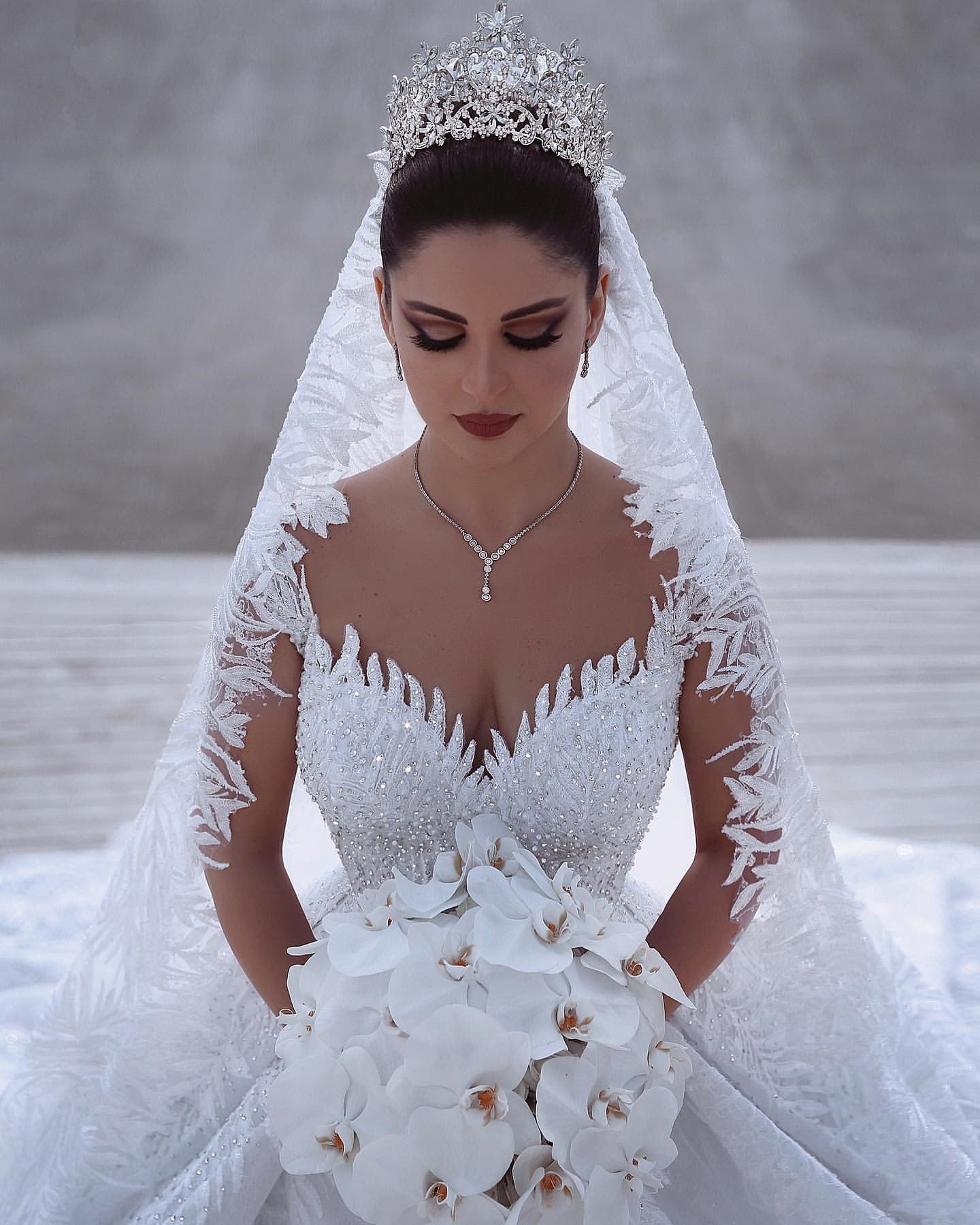 Luxurious Sweetheart Long Sleeves Lace Ball Gown Wedding Dress-27dress