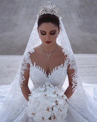 Luxurious Sweetheart Long Sleeves Lace Ball Gown Wedding Dress-27dress
