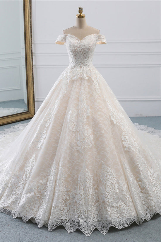 Load image into Gallery viewer, Luxury Ball Gown Off-the-Shoulder Lace Wedding Dress Sweetheart Sleeveless Appliques Bridal Gowns On Sale-27dress
