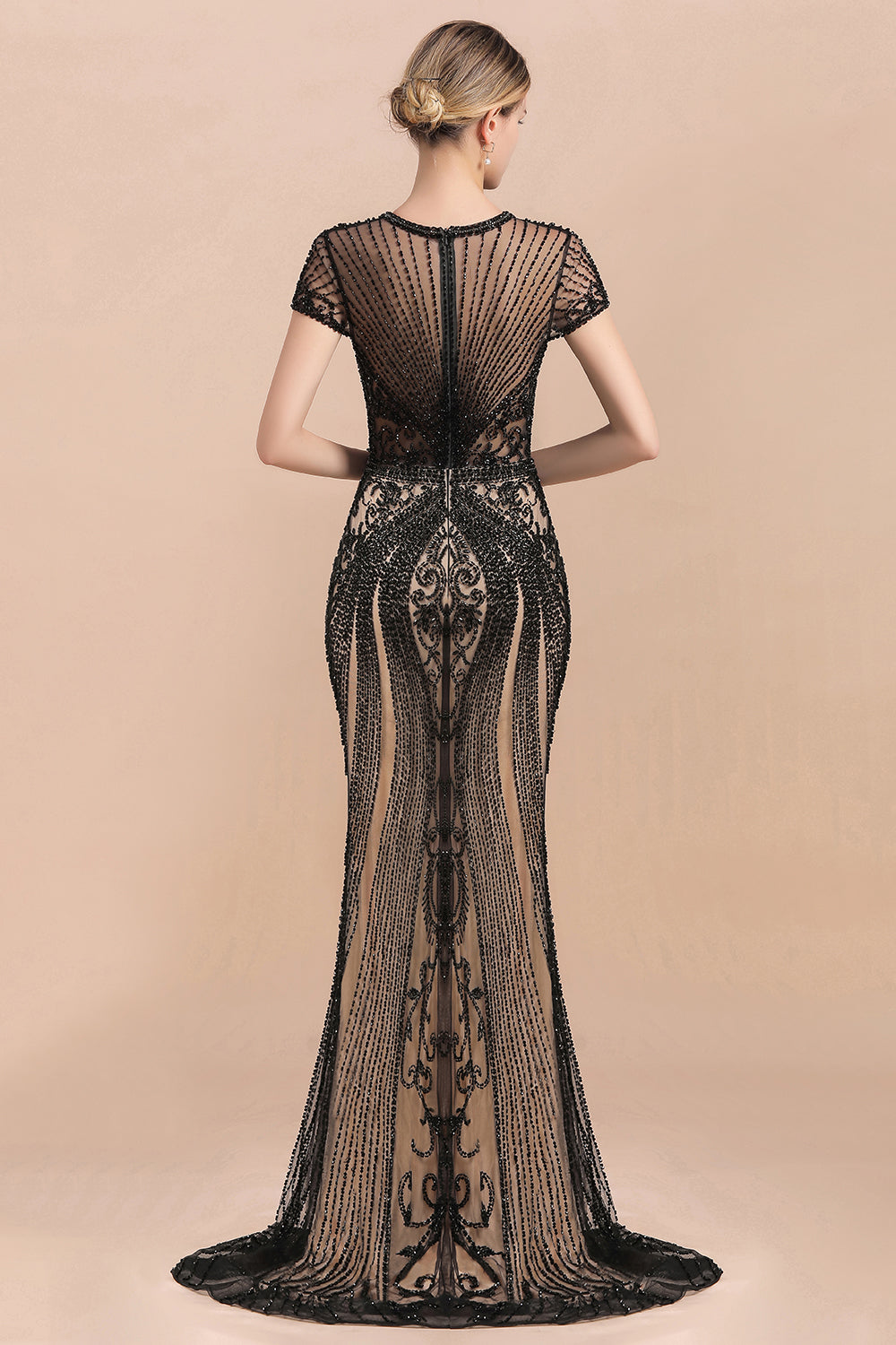 Luxury Black Long Mermaid Beaded Formal Dresses with Sleeves 27dress Luxury Black Long Mermaid Beaded Formal Dresses with Sleeves 27dress