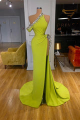 Mermaid Beadings Sleeveless Glorious Prom Dress One Shoulder With High Split