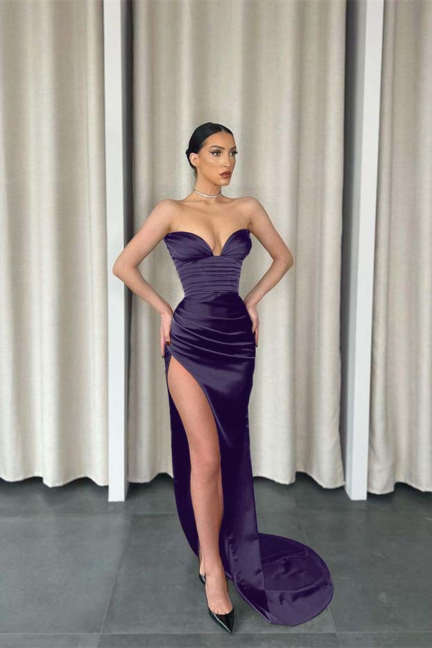 Mermaid Dark Green Sweetheart Sleeveless Pleated Long Prom Dress With Split