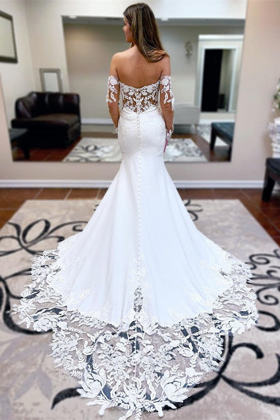 Mermaid Lace Wedding Dress With Detachable Sleeves-27dress