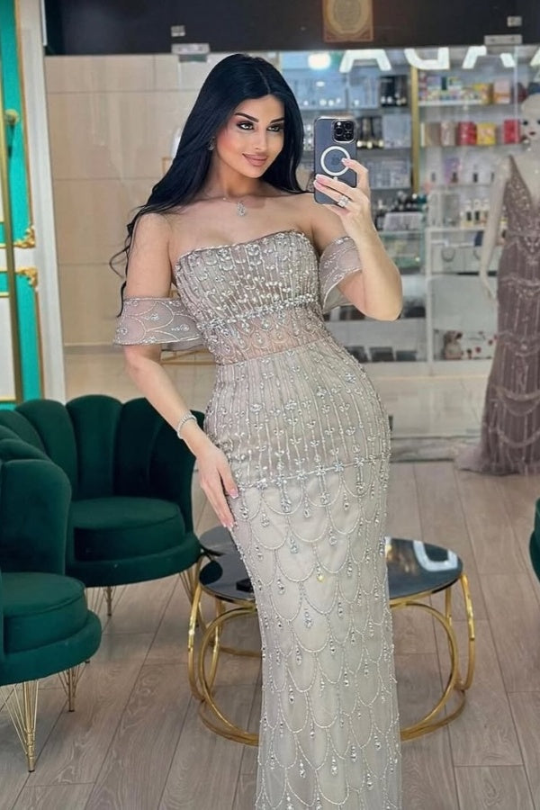 27DRESS Mermaid Off-the-Shoulder Formal Evening Dresses with Side Train
