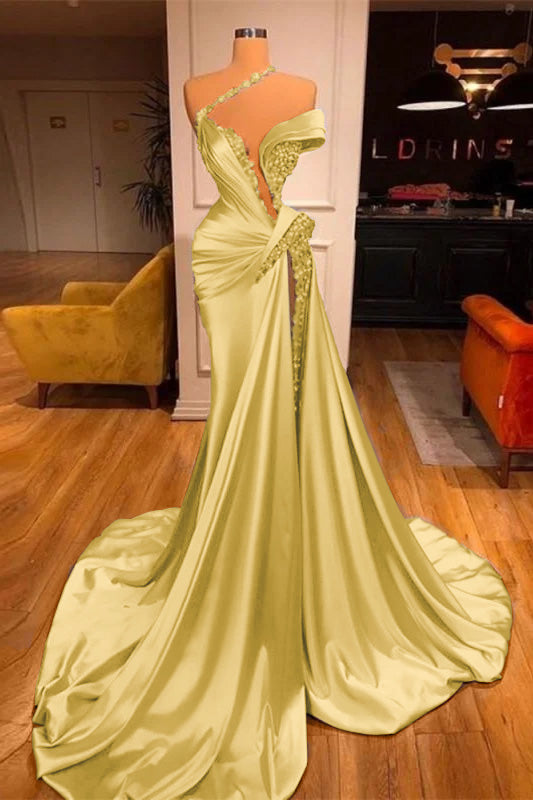 Mermaid Off the Shoulder Sleeveless Prom Dress Long Beadings With Split