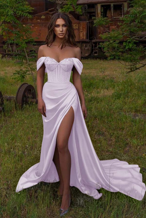Mermaid Off the Shoulder Strapless Beadings Sweetheart Prom Dress Split