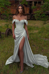 Mermaid Off the Shoulder Strapless Beadings Sweetheart Prom Dress Split