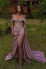 Mermaid Off the Shoulder Strapless Beadings Sweetheart Prom Dress Split