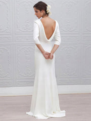 Mermaid Scoop Neck Silk-like Satin Wedding Dress with Trumpet Sweep Train