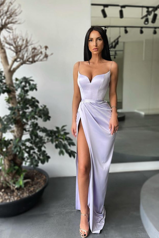 Mermaid Spaghetti Strap Sleeveless Pleated Long Prom Dress With High Split