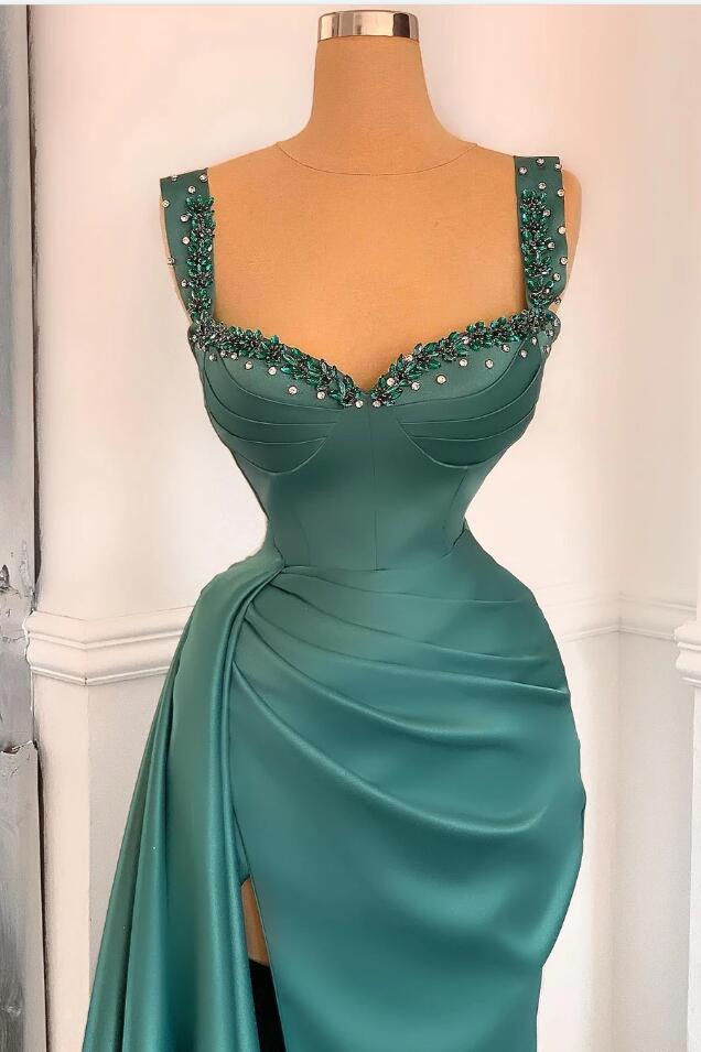 Mermaid Straps Sweetheart Sleeveless Beadings Prom Dress With Side Split