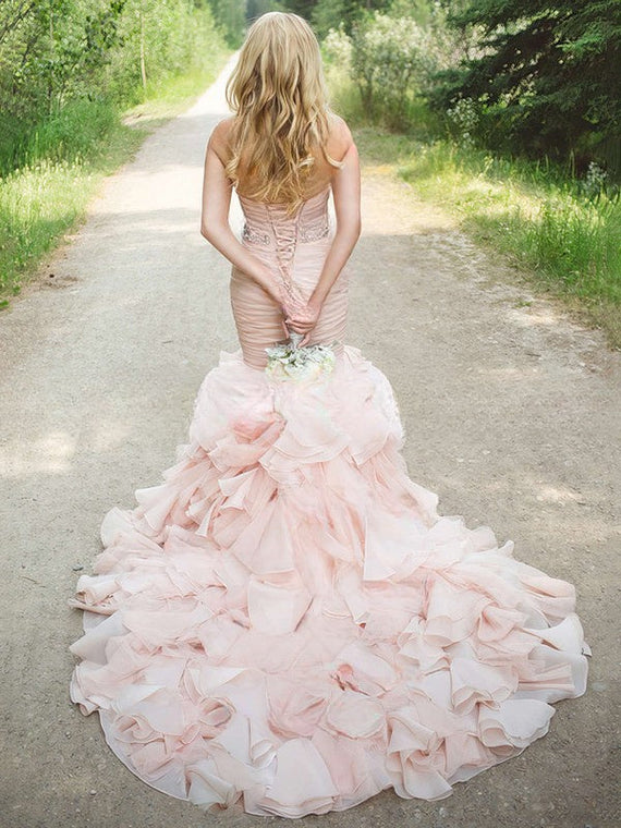 chinese dress ladies Strapless Sweet Heart Neckline Sexy Lace Mermaid Bridal Gown with Ruffles Bottom Wedding Dress AWD1701 main image 0