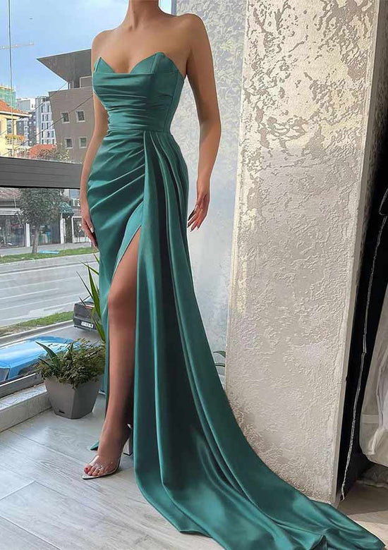 Mermaid Sweetheart Strapless Prom Dress with Split and Pleats for a Court Train Look-27dress