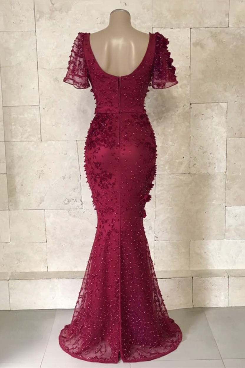 Mermaid V-neck Lace Long Sleeves Formal Dresses with Beading From 27dress