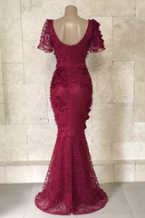 Mermaid V-neck Lace Long Sleeves Formal Dresses with Beading From 27dress