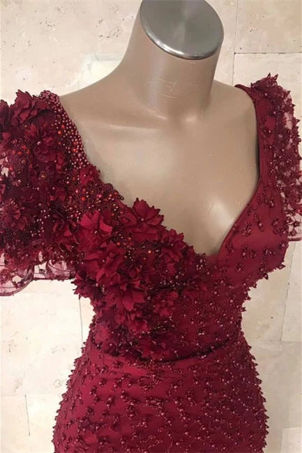 Mermaid V-neck Lace Long Sleeves Formal Dresses with Beading From 27dress