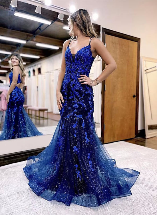 Mermaid V-Neck Lace Prom Dress With V-Neck-27dress