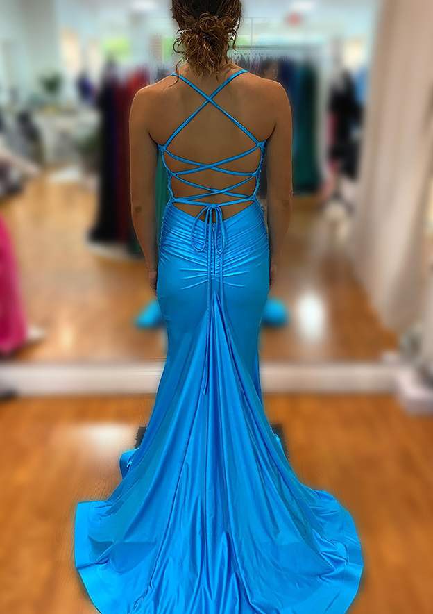 Mermaid V Neck Sleeveless Sweep Train Jersey Prom Dress with Pleated T 27dress Mermaid V Neck Sleeveless Sweep Train Jersey Prom Dress with Pleated T 27dress