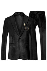 Modern Peaked Lapel Velvet Black Prom Suits