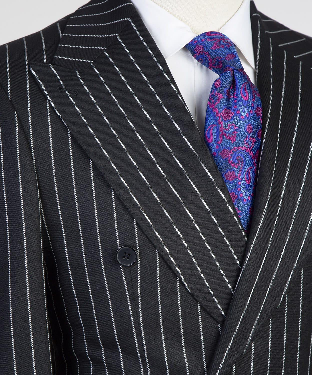 Modern Black Stripe Double Breasted Peaked Lapel Business Men Suits
