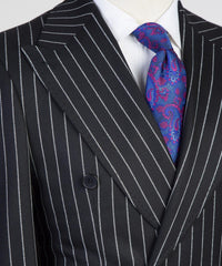Modern Black Stripe Double Breasted Peaked Lapel Business Men Suits