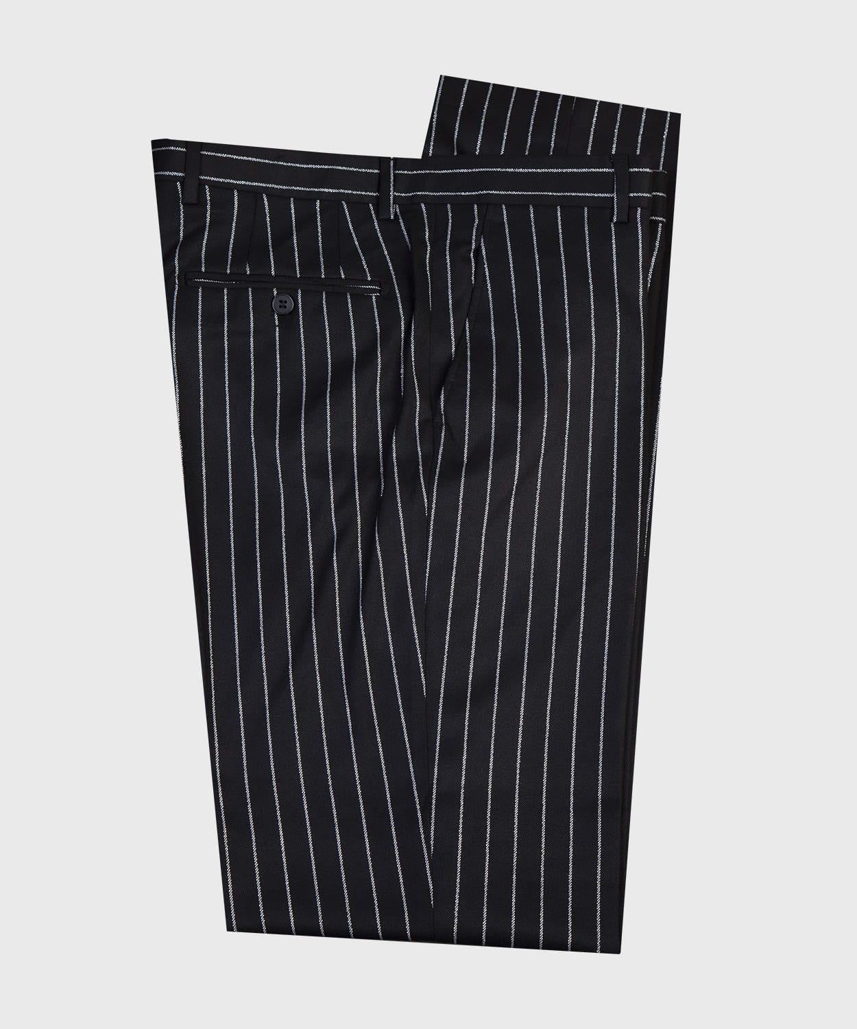 Modern Black Stripe Double Breasted Peaked Lapel Business Men Suits