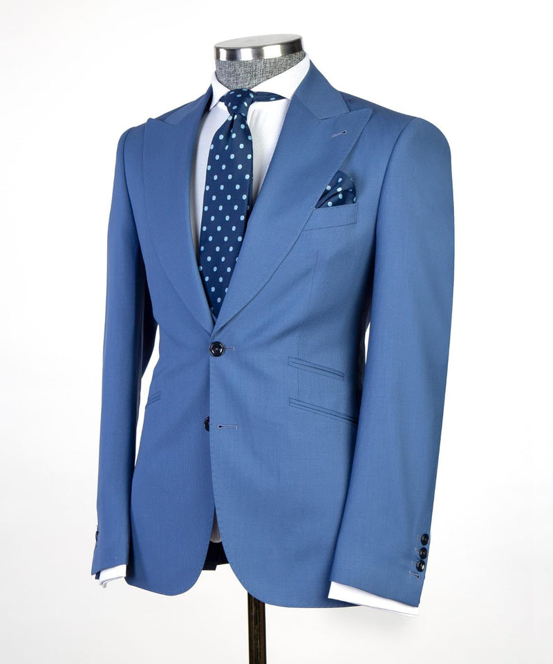 Modern Blue 3-pieces Peaked Lapel Men Suits For Business
