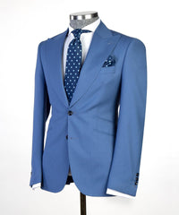 Modern Blue 3-pieces Peaked Lapel Men Suits For Business