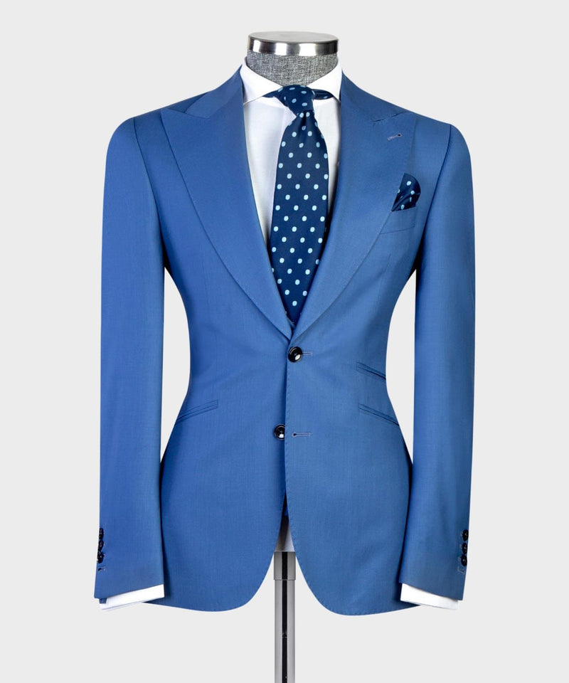 Modern Blue 3-pieces Peaked Lapel Men Suits For Business