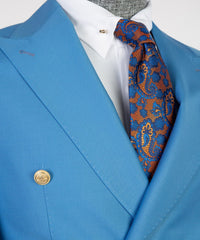 Modern Blue Double Breasted Peaked Lapel Business Men Suits