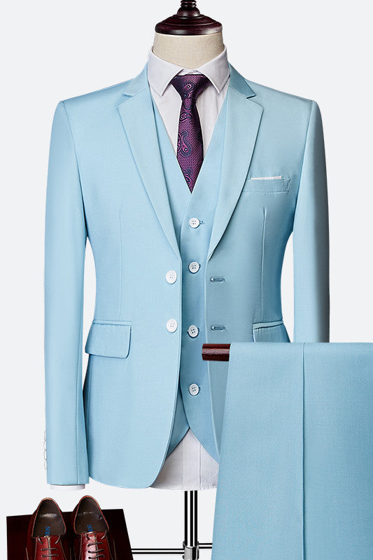Modern Three Pieces Slim Fit Notched Lapel Men Blue Prom Suits