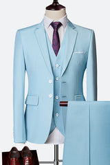 Modern Three Pieces Slim Fit Notched Lapel Men Blue Prom Suits