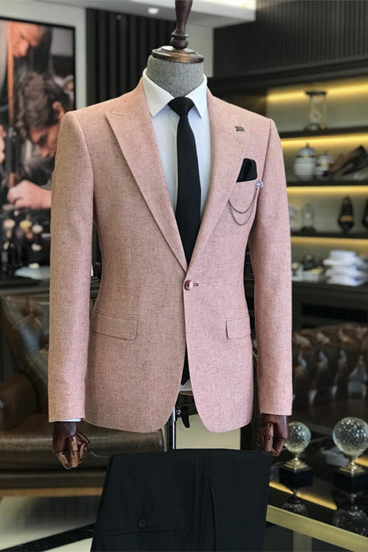 Modern Dusty Peaked Lapel Two Pieces Pink Prom Suits For Men