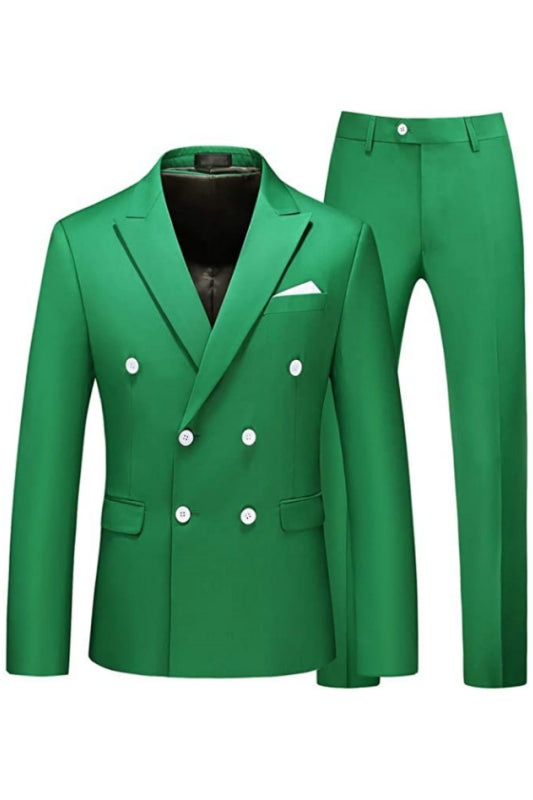 Modern Peaked Lapel Double Breasted Green Prom Suits