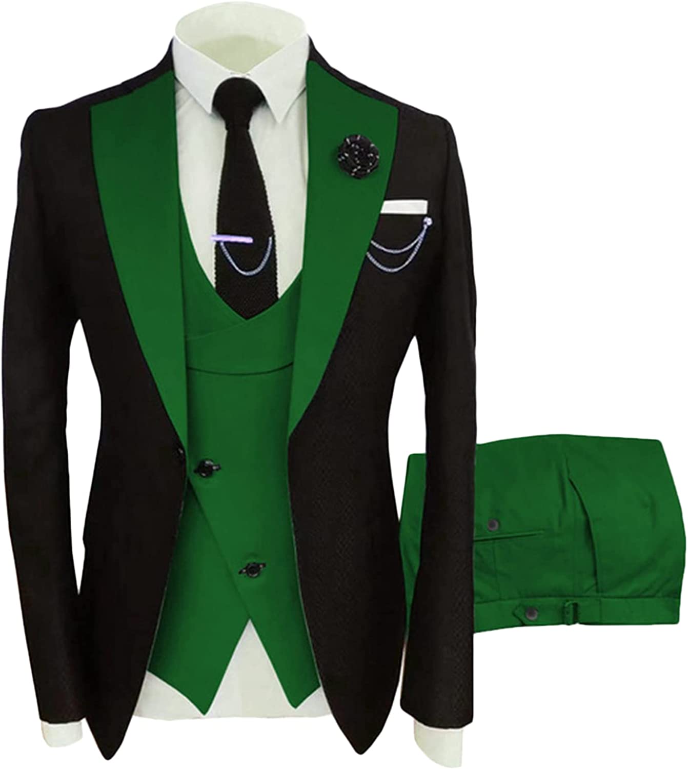 Modern Shawl Lapel Three Pieces Green Prom Suits
