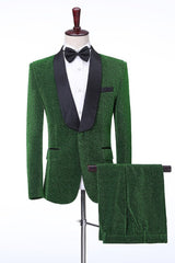 Modern Green Shawl Lapel Two Pieces Men Suits For Wedding