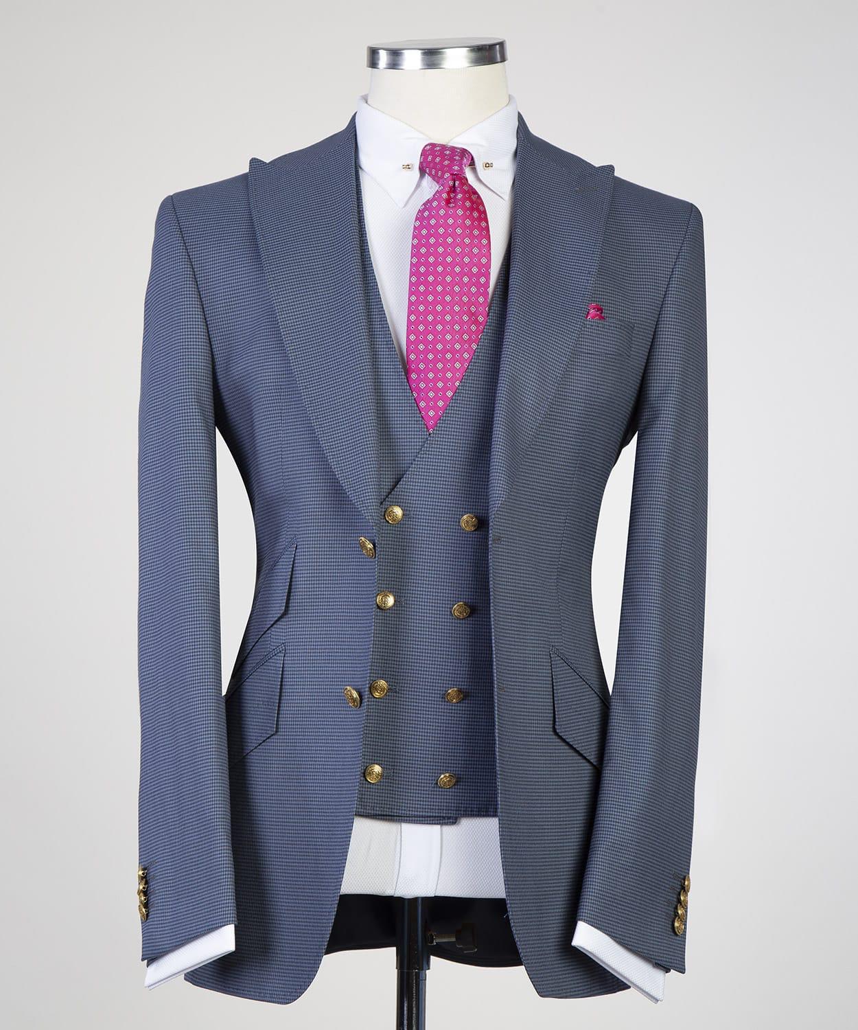 Modern Grey 3-pieces Peaked Lapel Men Suits For Business