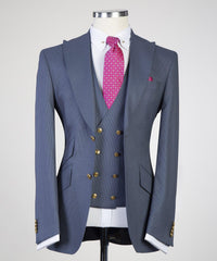 Modern Grey 3-pieces Peaked Lapel Men Suits For Business