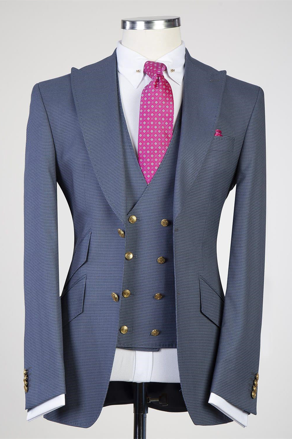 Modern Grey 3-pieces Peaked Lapel Men Suits For Business