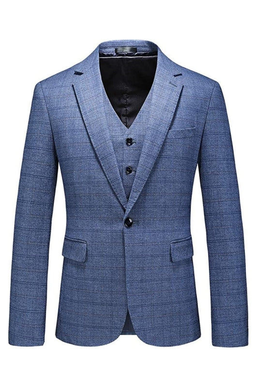 Modern Light Blue Notched Lapel Three Pieces Men Suits For Business