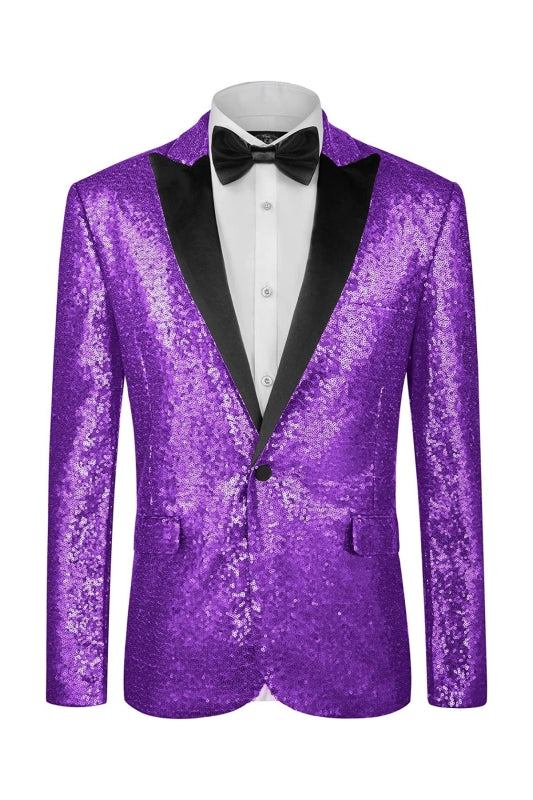 Modern Light Purple Peaked Lapel Sequins Men Suits For Prom