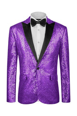 Modern Light Purple Peaked Lapel Sequins Men Suits For Prom