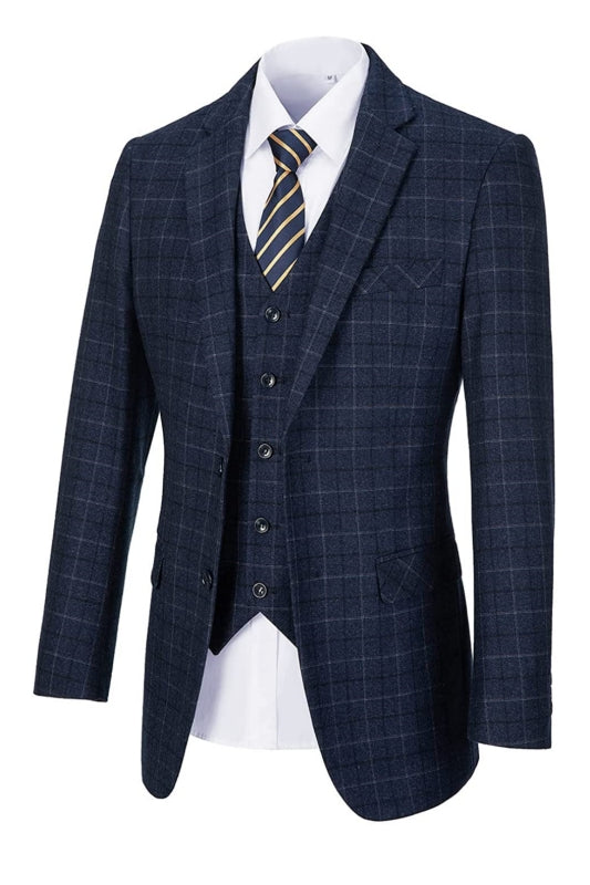 Modern Notched Lapel Three Pieces Navy Blue Business Suits For Men
