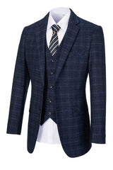 Modern Notched Lapel Three Pieces Navy Blue Business Suits For Men