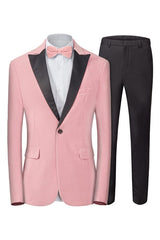 Modern Peaked Lapel Close Fitting Velvet Pink Prom Suits For Men
